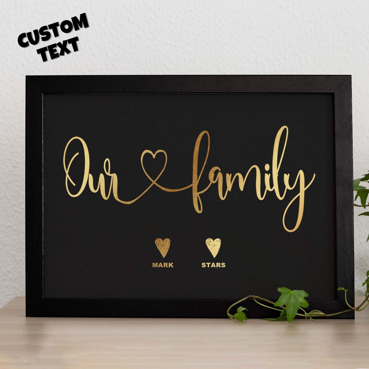 Custom Name Metallic Foil Print Wooden Frame Personalized Name With Heart Or Paws Family Gift - yournamenecklaceuk