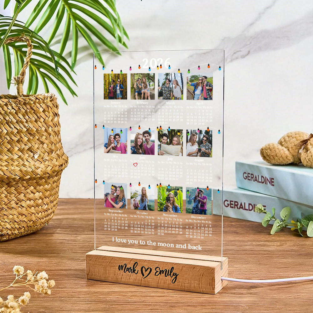 Valentine's Day Gifts Personalized Photo 2026 Calendar Light Custom Couple Picture Glow Night Light Desk Calendar 2026 New Year Gifts -  NameNecklaceUK