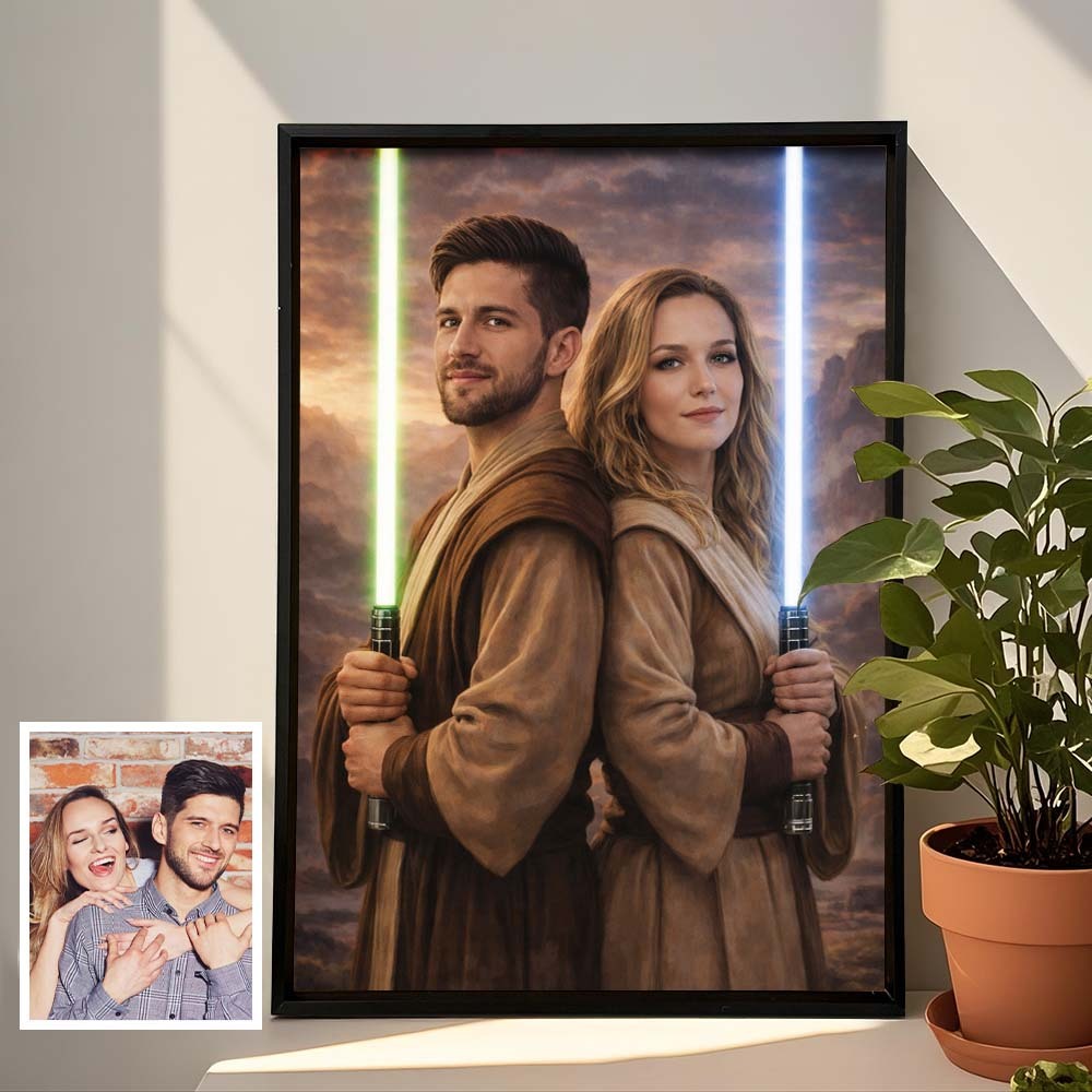 Custom Lightsaber Galactic Hero Couple Portrait Frame Gift Valentine's Day Gifts for Couple -  NameNecklaceUK