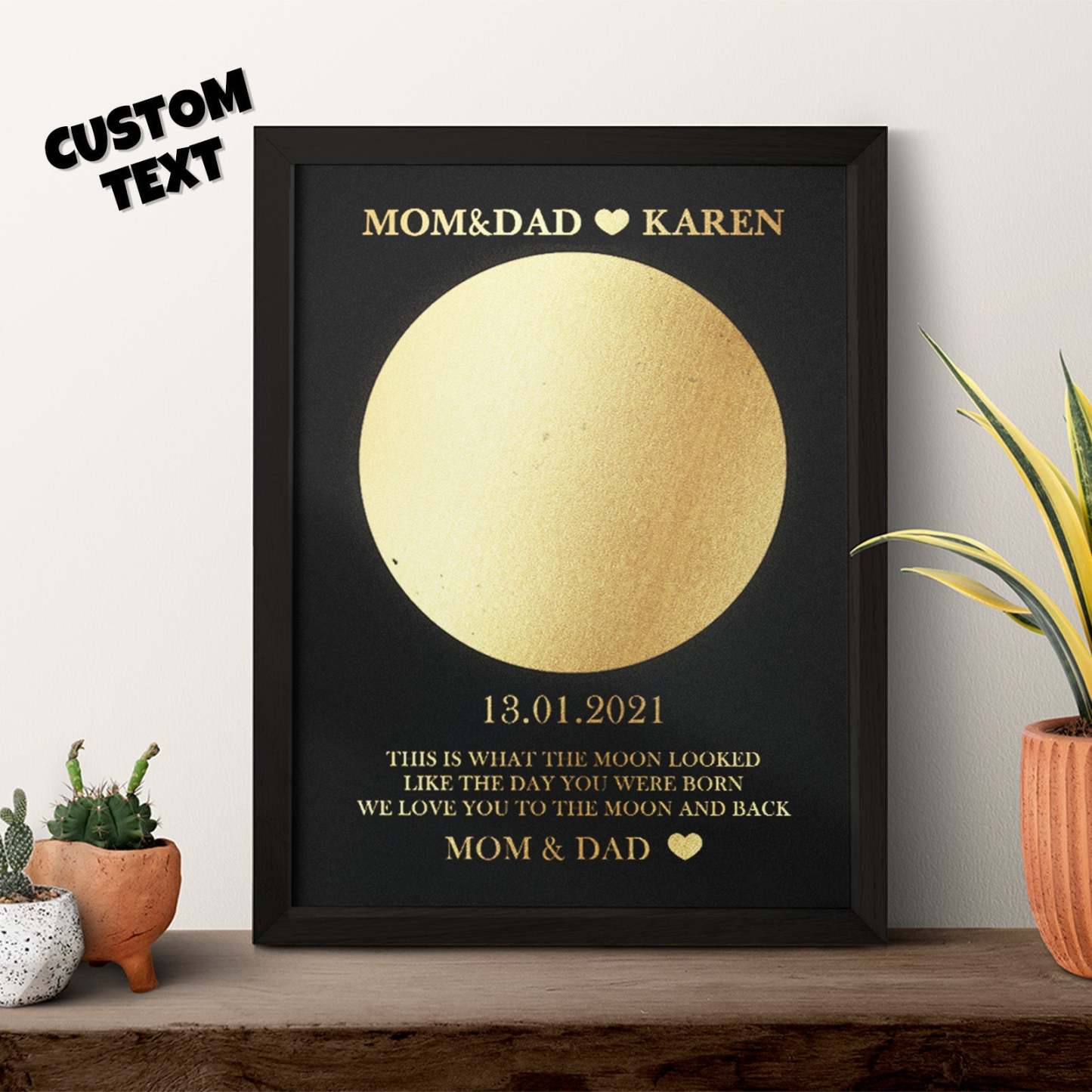 Custom Moon Phase Foil Print Wooden Frame Personalized Name and Text Family Gift - yournamenecklaceuk