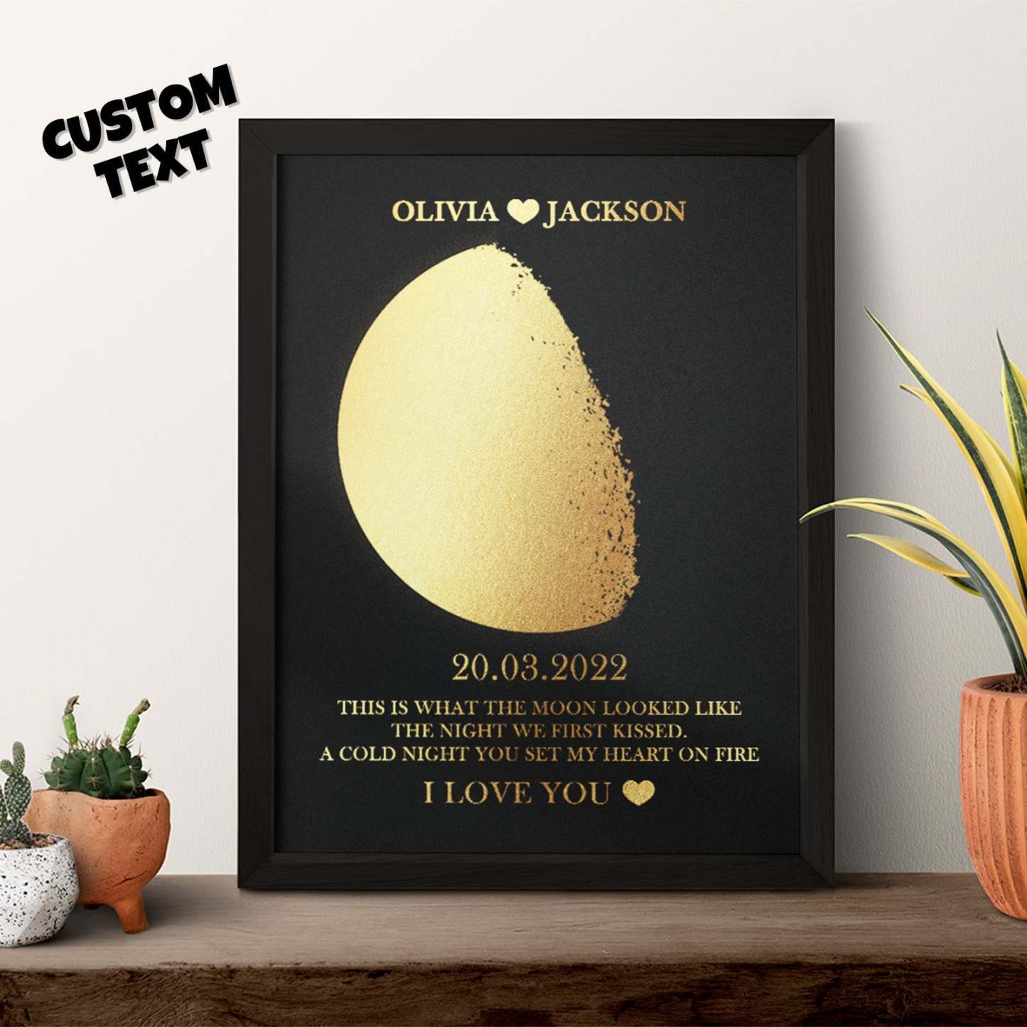 Custom Moon Phase Foil Print Wooden Frame Personalized Name and Text Family Gift - yournamenecklaceuk
