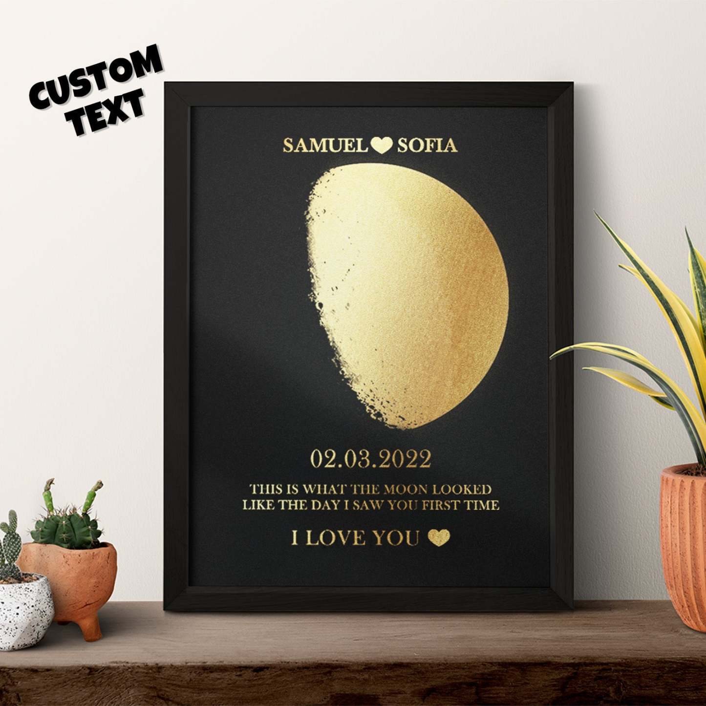 Custom Moon Phase Foil Print Wooden Frame Personalized Name and Text Family Gift - yournamenecklaceuk