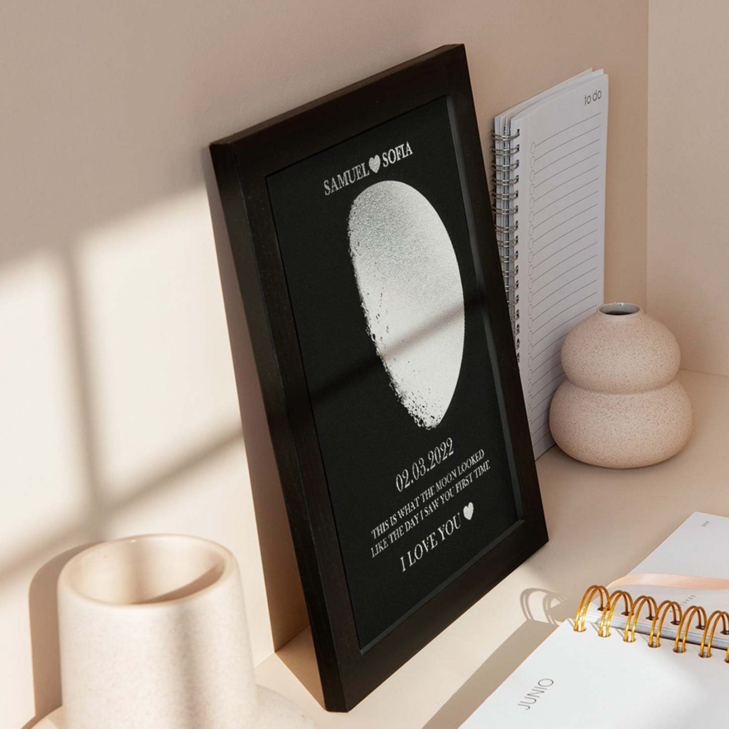 Custom Moon Phase Foil Print Wooden Frame Personalized Name and Text Family Gift - yournamenecklaceuk