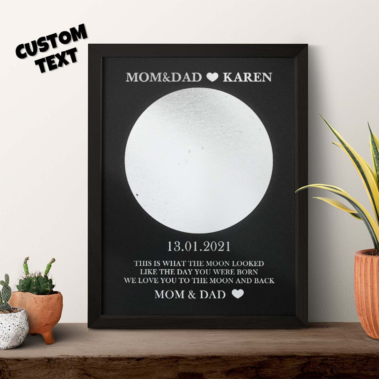 Custom Moon Phase Foil Print Wooden Frame Personalized Name and Text Family Gift - yournamenecklaceuk
