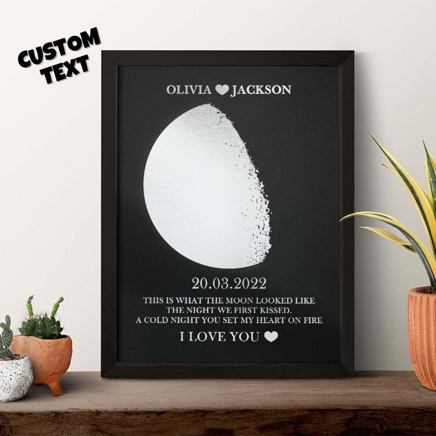 Custom Moon Phase Foil Print Wooden Frame Personalized Name and Text Family Gift - yournamenecklaceuk