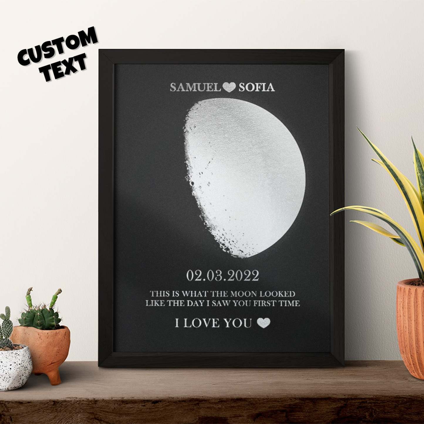 Custom Moon Phase Foil Print Wooden Frame Personalized Name and Text Family Gift - yournamenecklaceuk