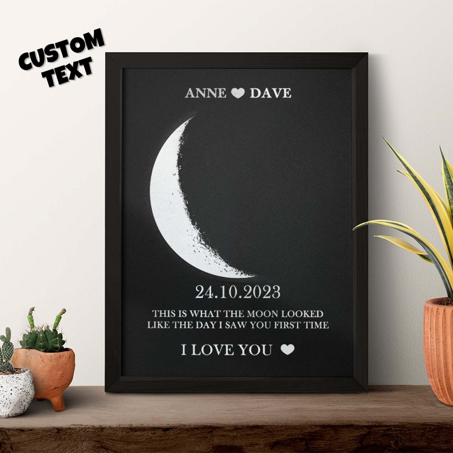 Custom Moon Phase Foil Print Wooden Frame Personalized Name and Text Family Gift - yournamenecklaceuk
