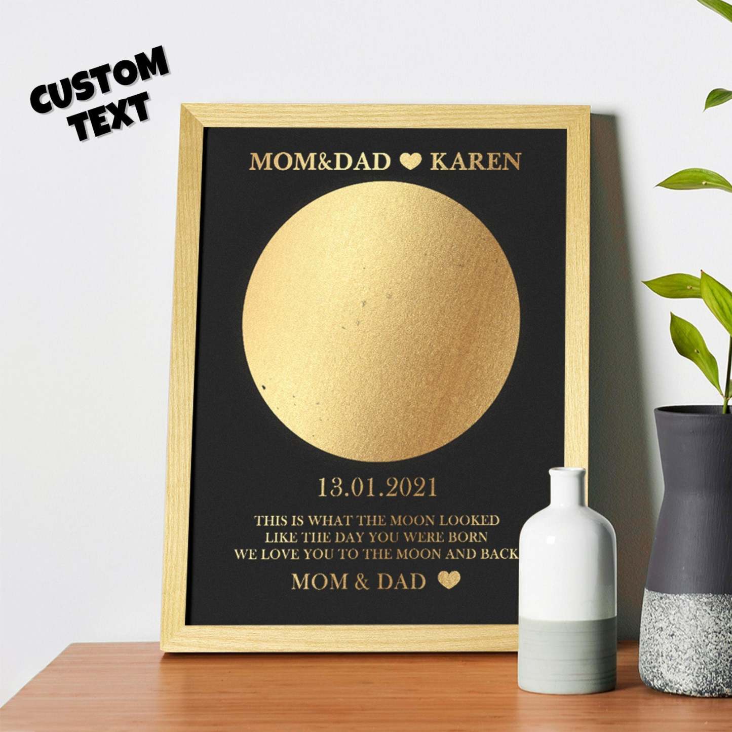 Custom Moon Phase Foil Print Wooden Frame Personalized Name and Text Family Gift - yournamenecklaceuk