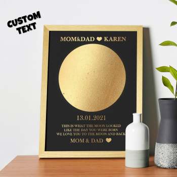 Custom Moon Phase Foil Print Wooden Frame Personalized Name and Text Family Gift - yournamenecklaceuk