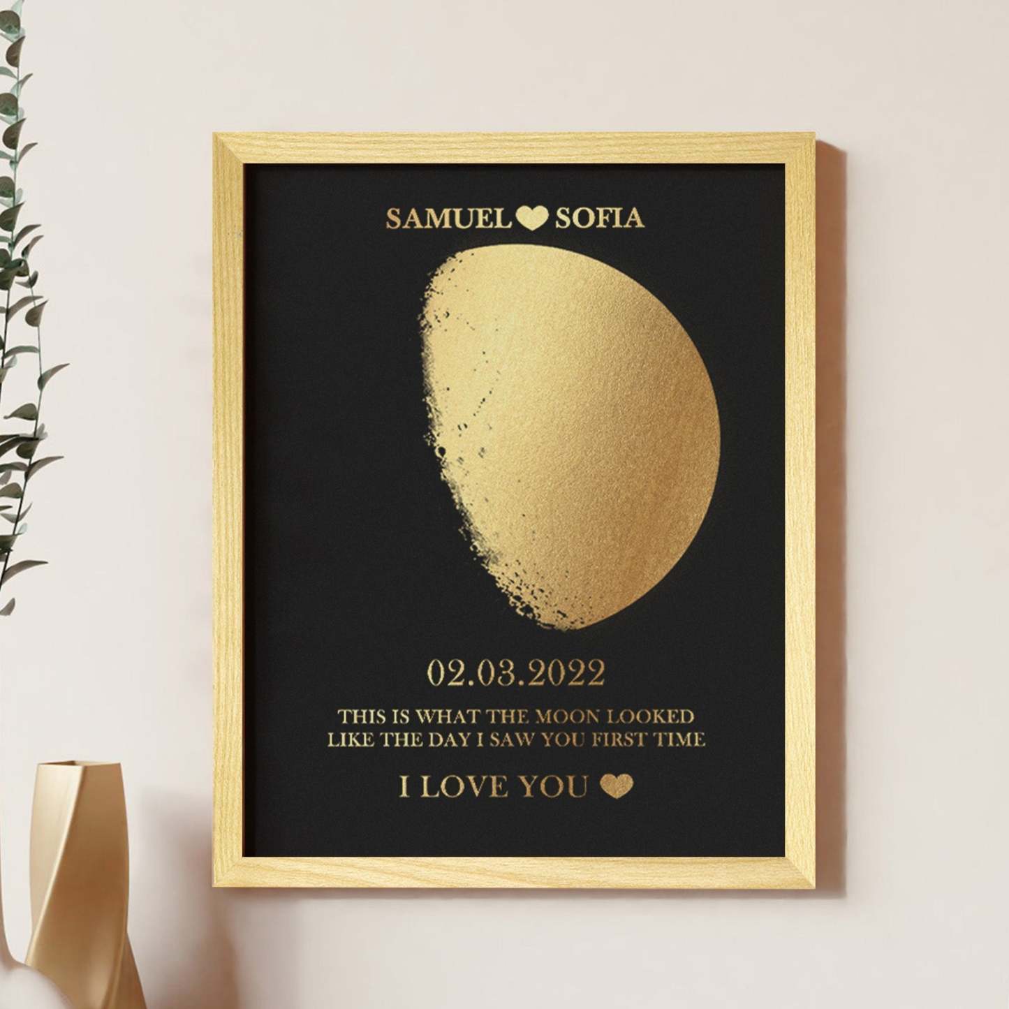 Custom Moon Phase Foil Print Wooden Frame Personalized Name and Text Family Gift - yournamenecklaceuk
