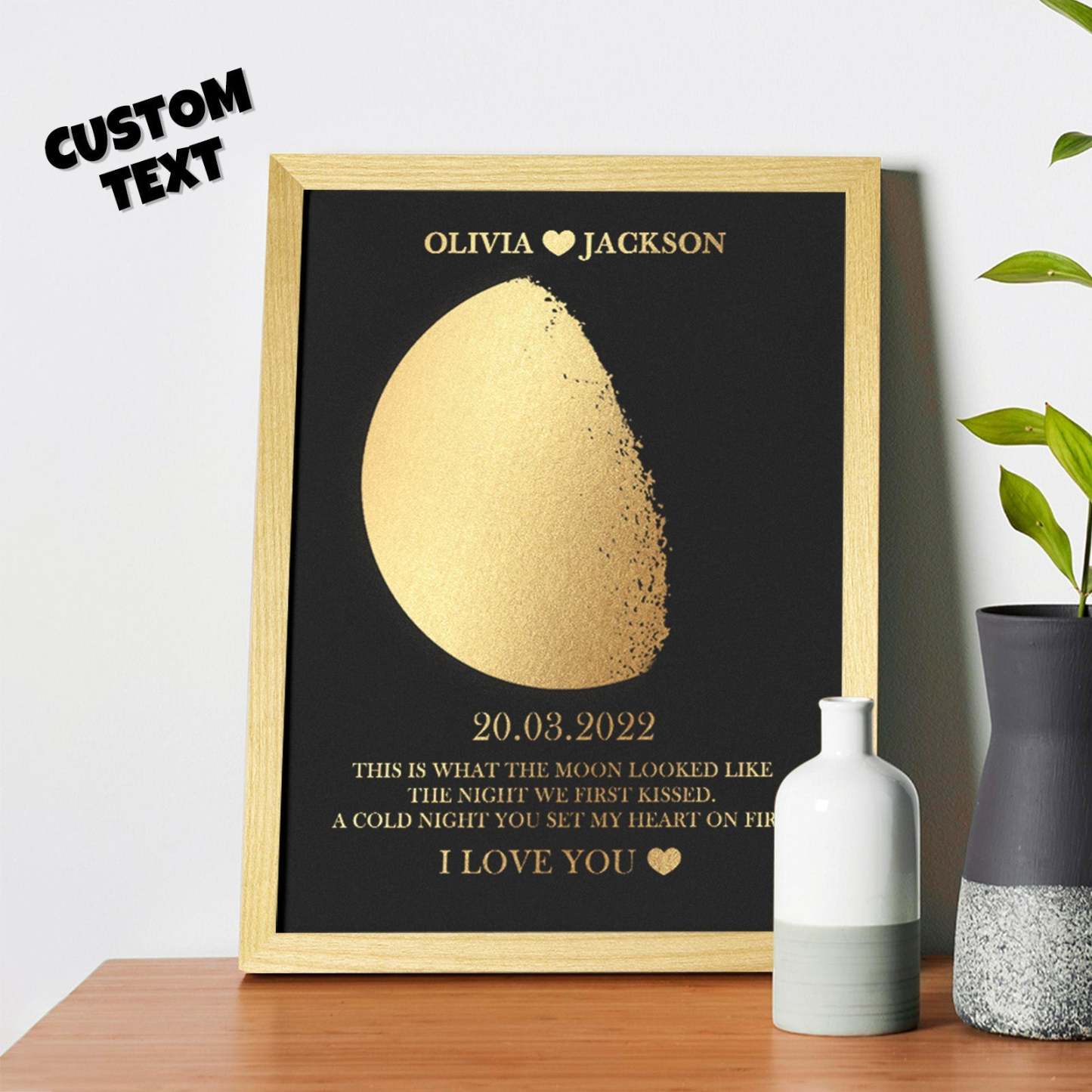 Custom Moon Phase Foil Print Wooden Frame Personalized Name and Text Family Gift - yournamenecklaceuk