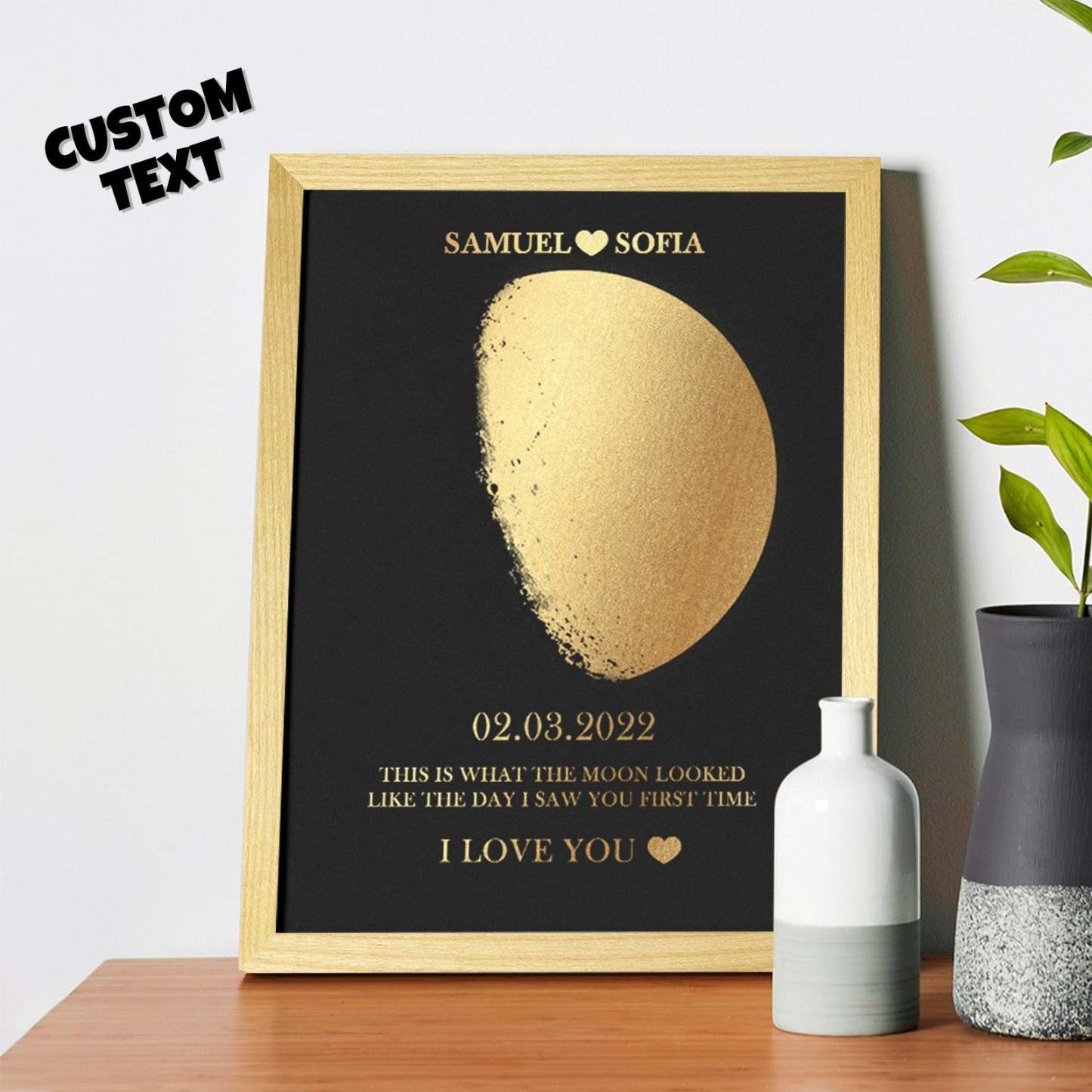 Custom Moon Phase Foil Print Wooden Frame Personalized Name and Text Family Gift - yournamenecklaceuk