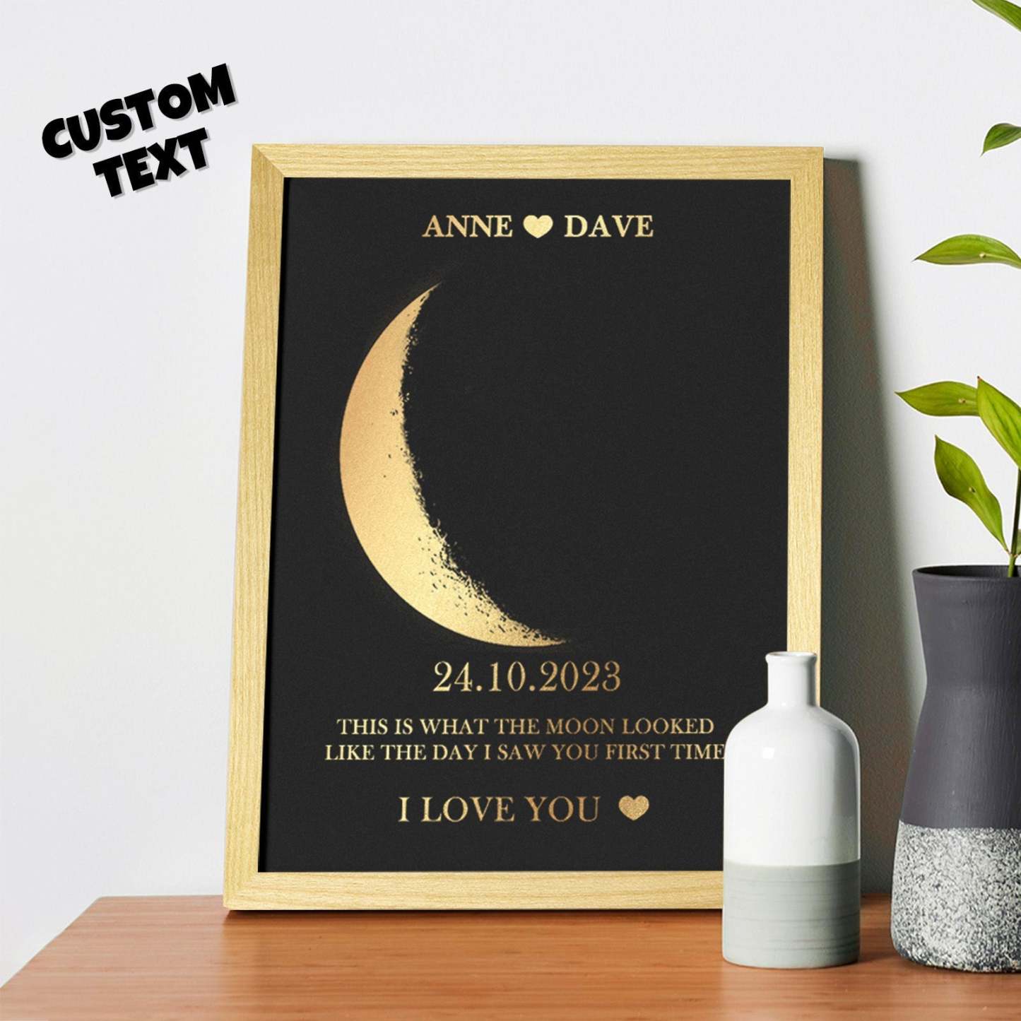 Custom Moon Phase Foil Print Wooden Frame Personalized Name and Text Family Gift - yournamenecklaceuk