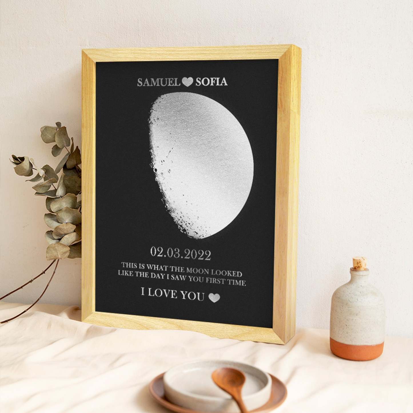 Custom Moon Phase Foil Print Wooden Frame Personalized Name and Text Family Gift - yournamenecklaceuk