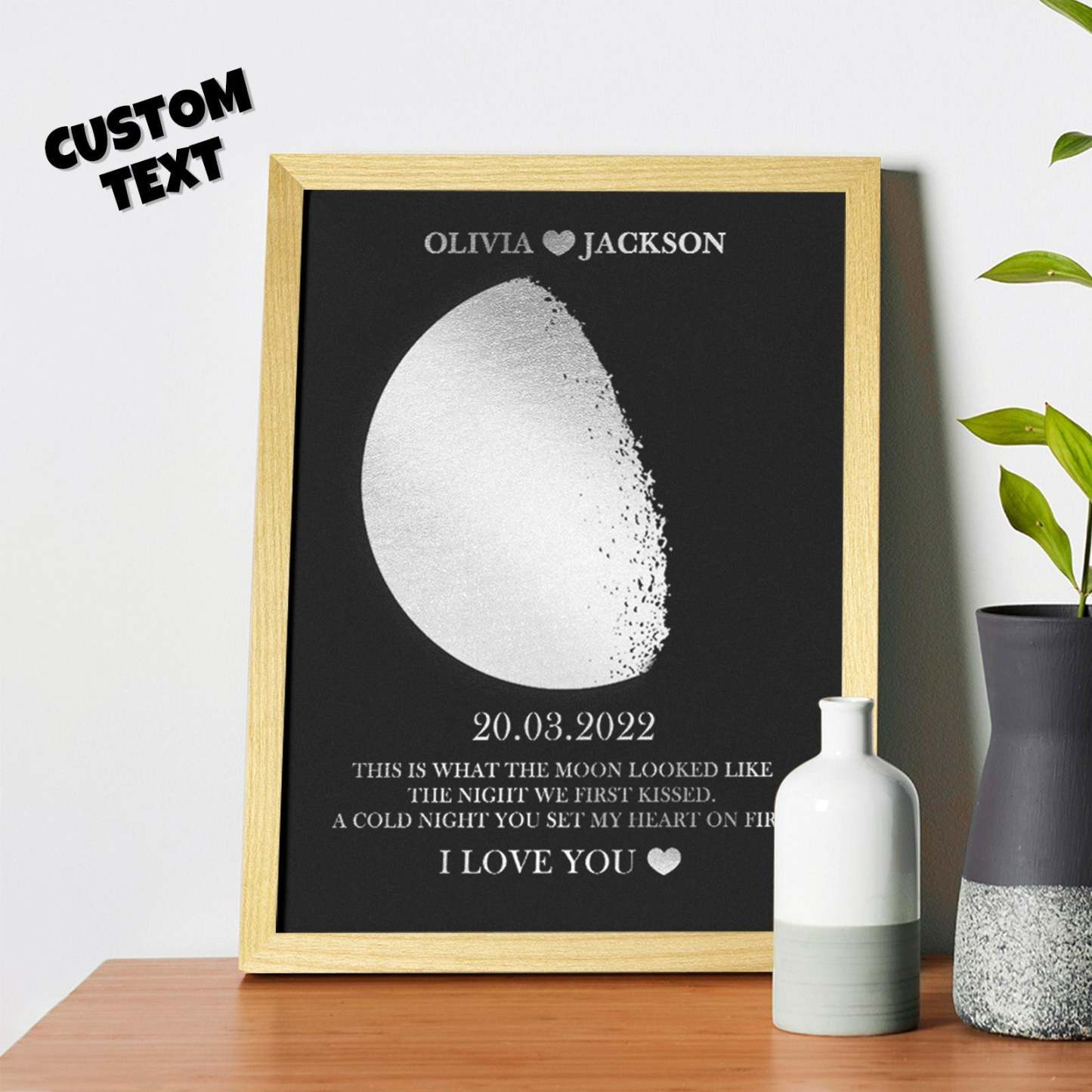 Custom Moon Phase Foil Print Wooden Frame Personalized Name and Text Family Gift - yournamenecklaceuk