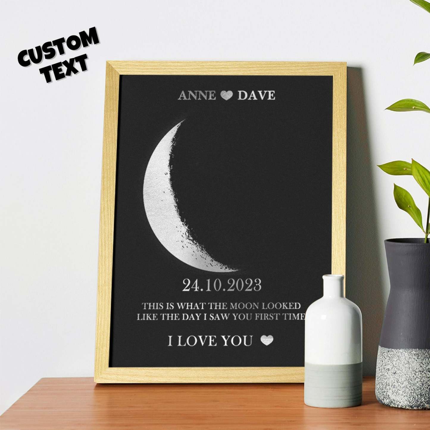 Custom Moon Phase Foil Print Wooden Frame Personalized Name and Text Family Gift - yournamenecklaceuk