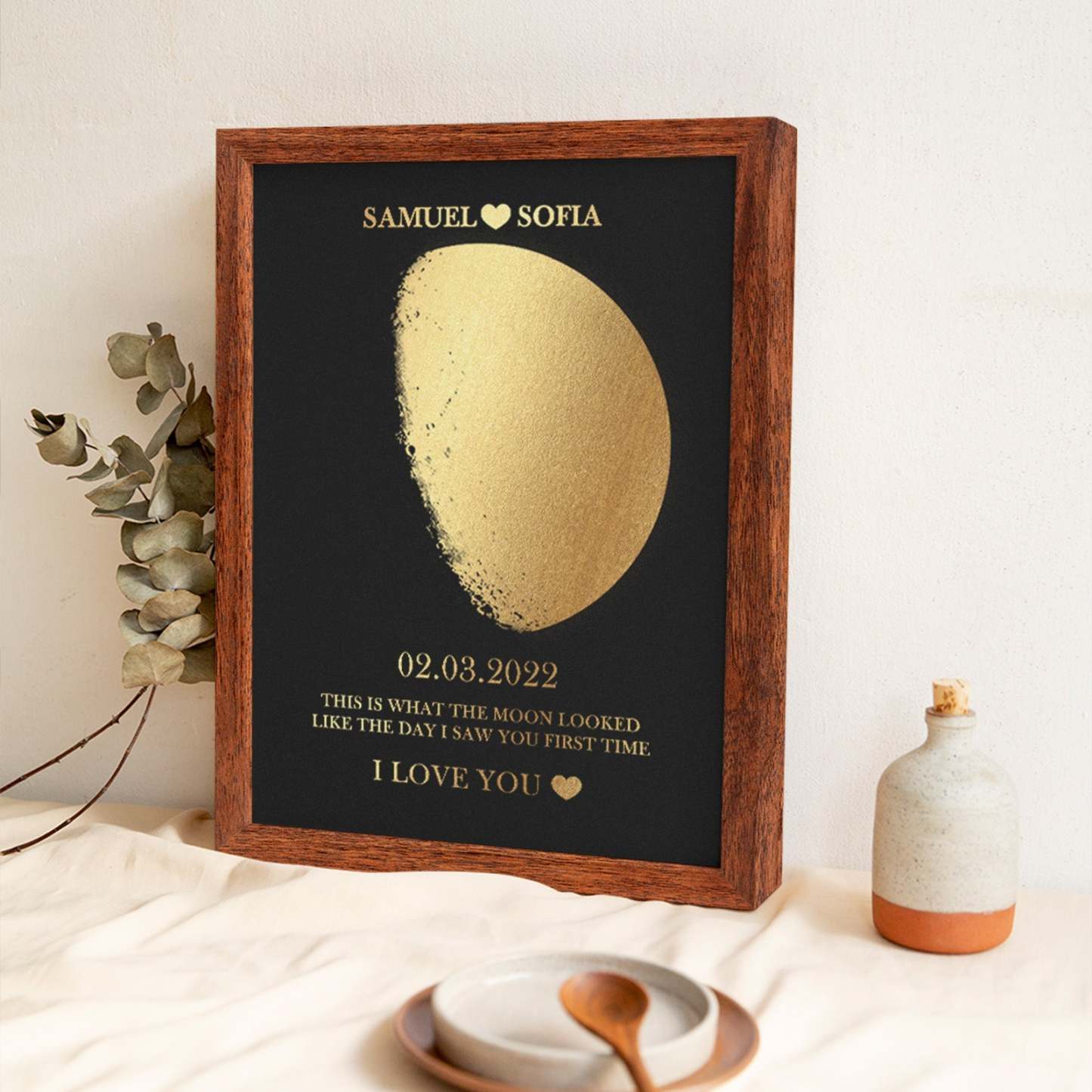 Custom Moon Phase Foil Print Wooden Frame Personalized Name and Text Family Gift - yournamenecklaceuk
