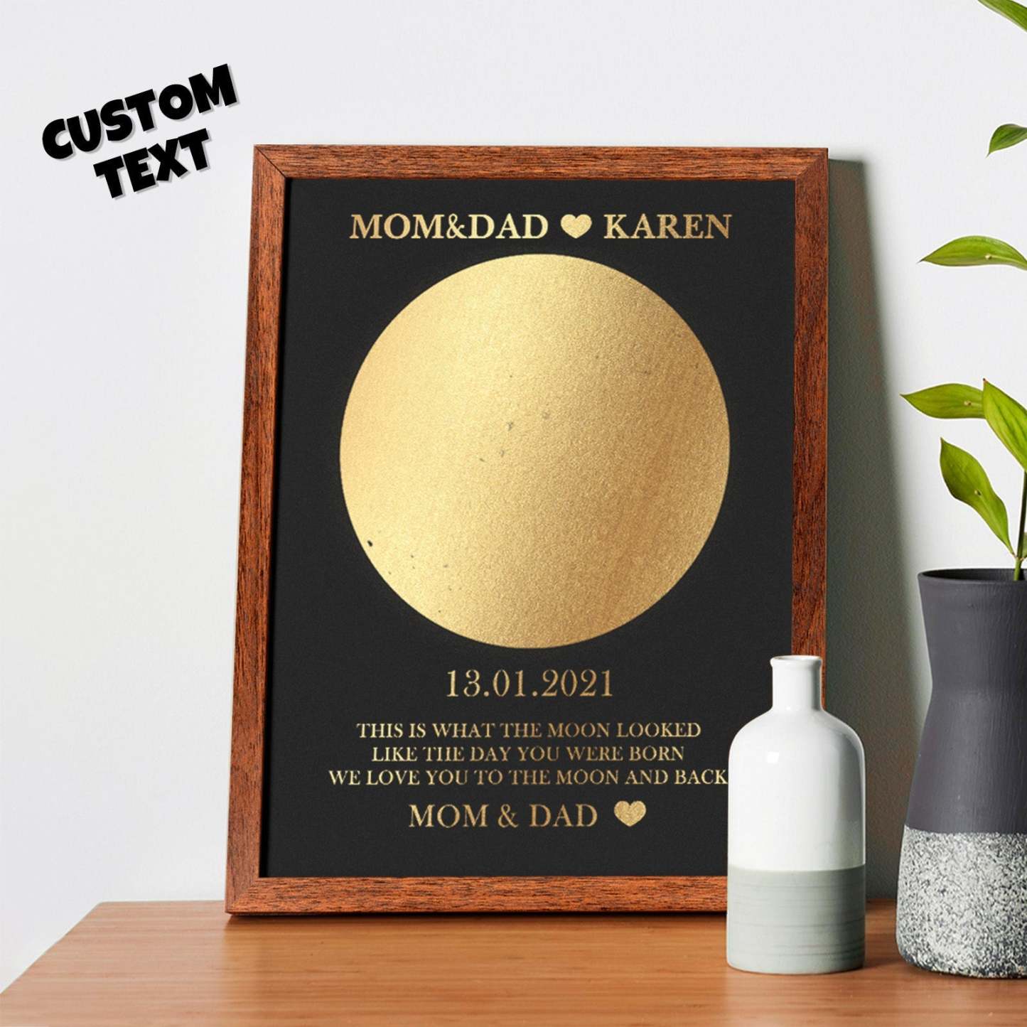 Custom Moon Phase Foil Print Wooden Frame Personalized Name and Text Family Gift - yournamenecklaceuk