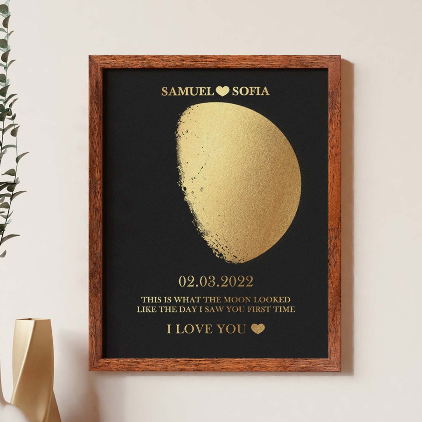 Custom Moon Phase Foil Print Wooden Frame Personalized Name and Text Family Gift - yournamenecklaceuk