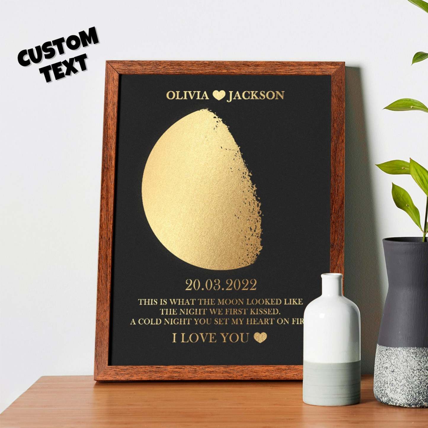 Custom Moon Phase Foil Print Wooden Frame Personalized Name and Text Family Gift - yournamenecklaceuk