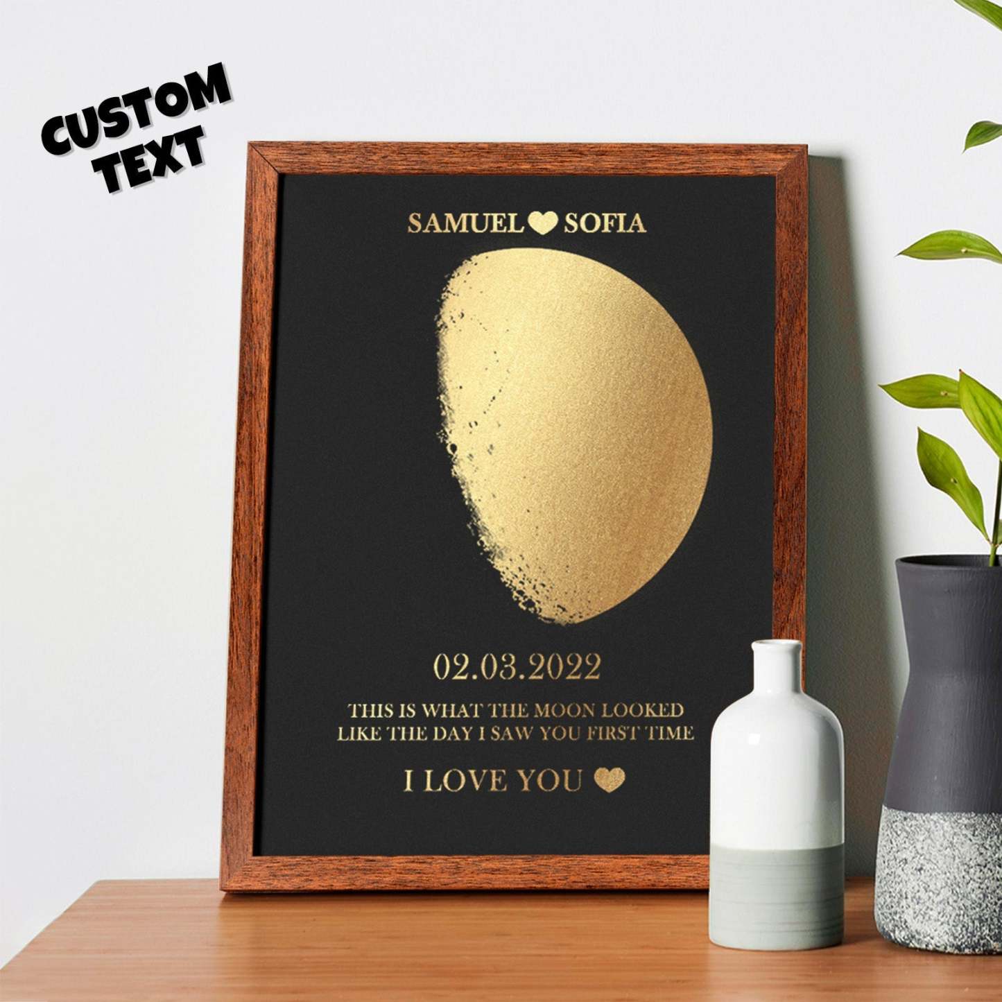 Custom Moon Phase Foil Print Wooden Frame Personalized Name and Text Family Gift - yournamenecklaceuk