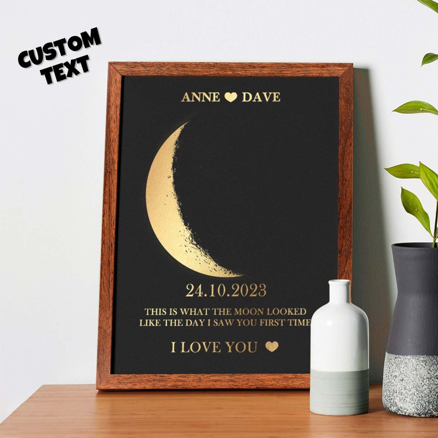 Custom Moon Phase Foil Print Wooden Frame Personalized Name and Text Family Gift - yournamenecklaceuk