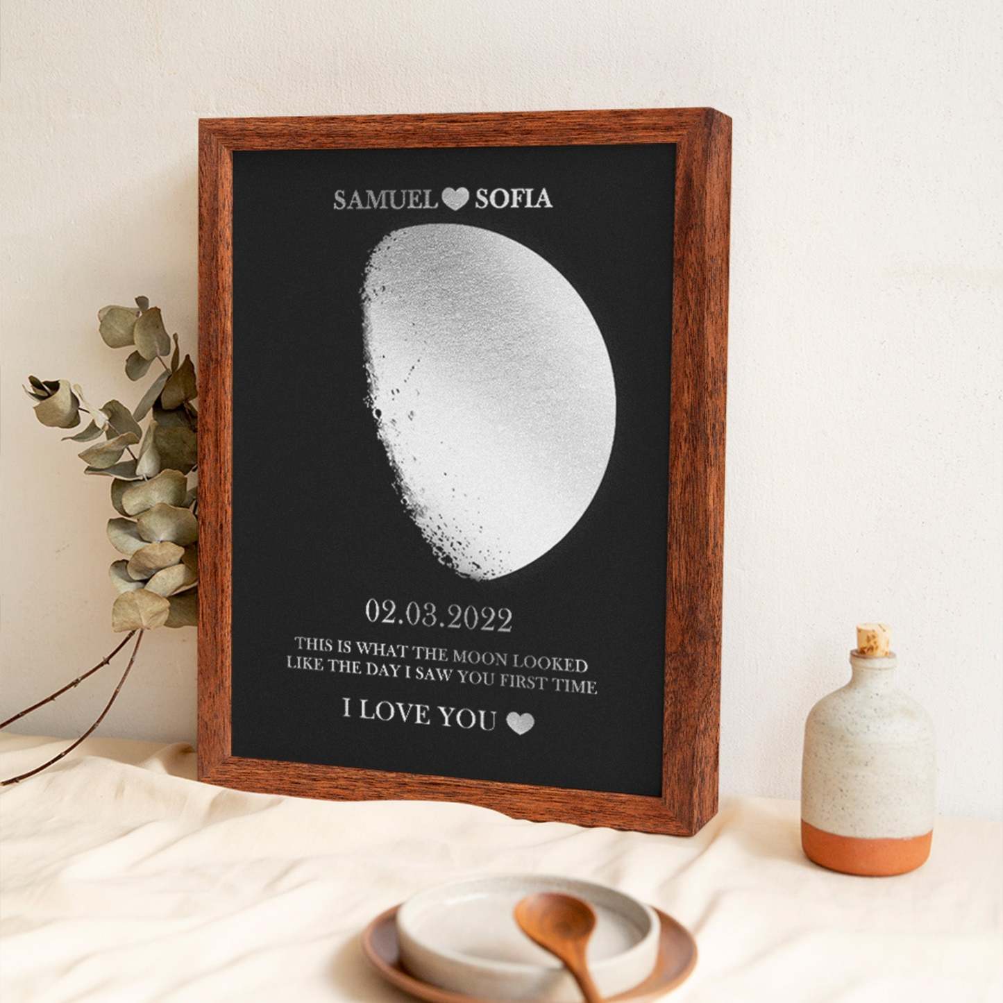 Custom Moon Phase Foil Print Wooden Frame Personalized Name and Text Family Gift - yournamenecklaceuk