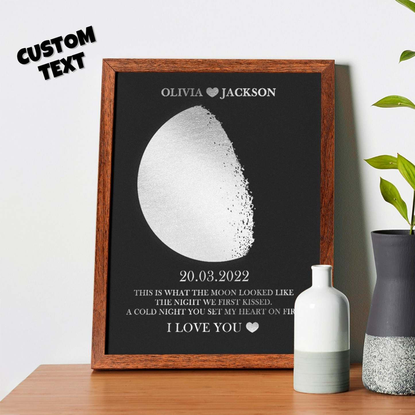 Custom Moon Phase Foil Print Wooden Frame Personalized Name and Text Family Gift - yournamenecklaceuk