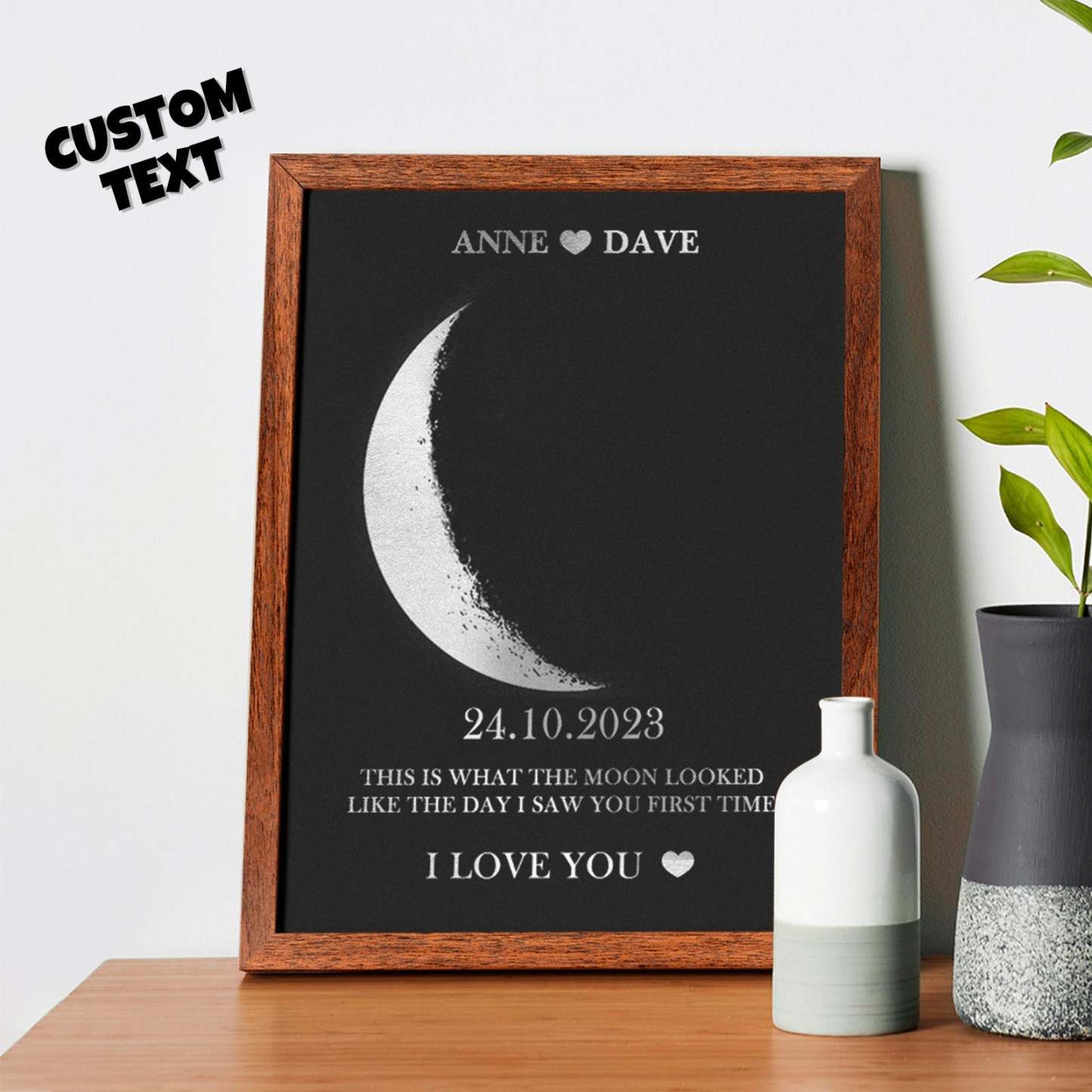 Custom Moon Phase Foil Print Wooden Frame Personalized Name and Text Family Gift - yournamenecklaceuk