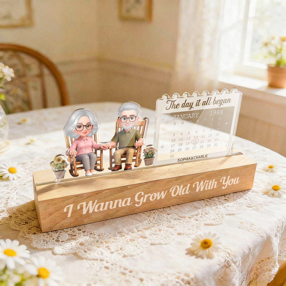 Personalized Couple I Wanna Grow Old With You LED Night Light Custom Anniversary Date Calendar Acrylic Plaque Romantic Anniversary  Gift Valentine's Day Gifts -  NameNecklaceUK