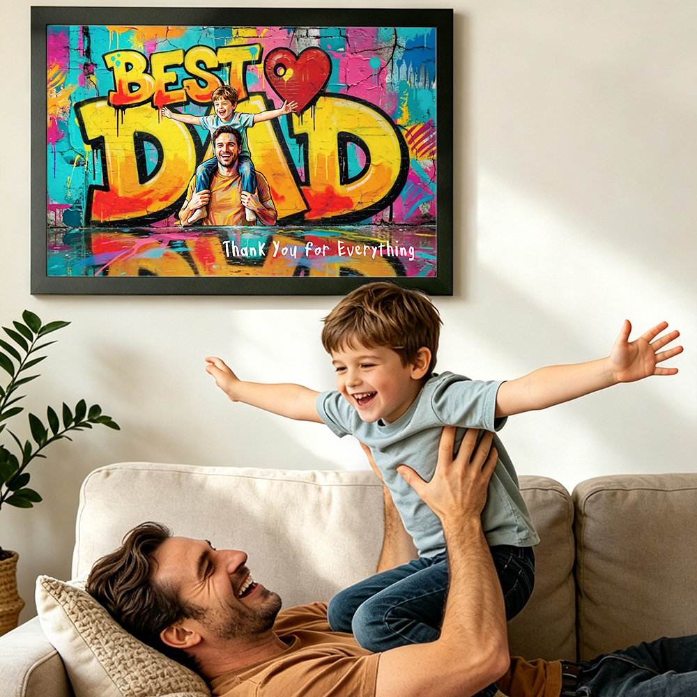 Personalized Photo Graffiti Poster Custom Photo Street Art Wall Decor Fathers Day Gift for Dad -  NameNecklaceUK