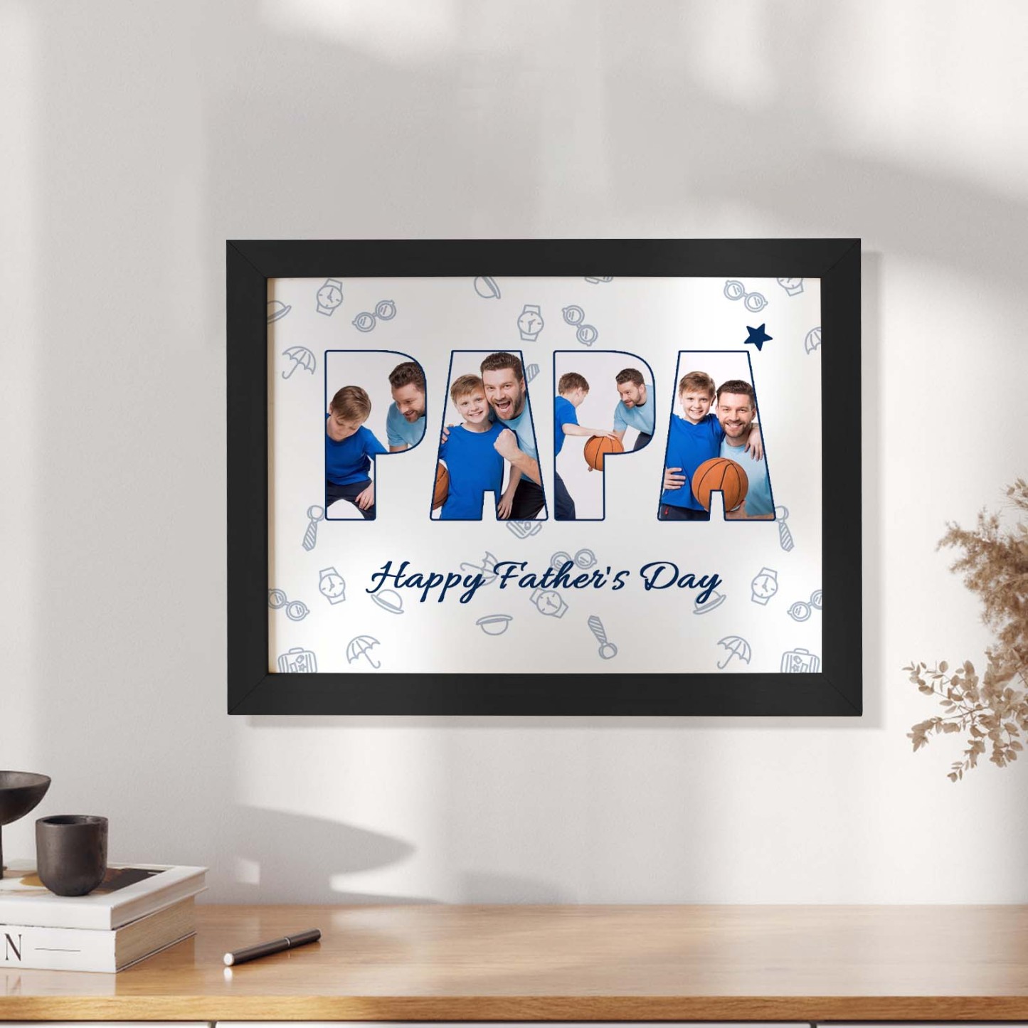 Custom Photo Papa Wooden Frame Personalized Text Gift for Father - yournamenecklaceuk