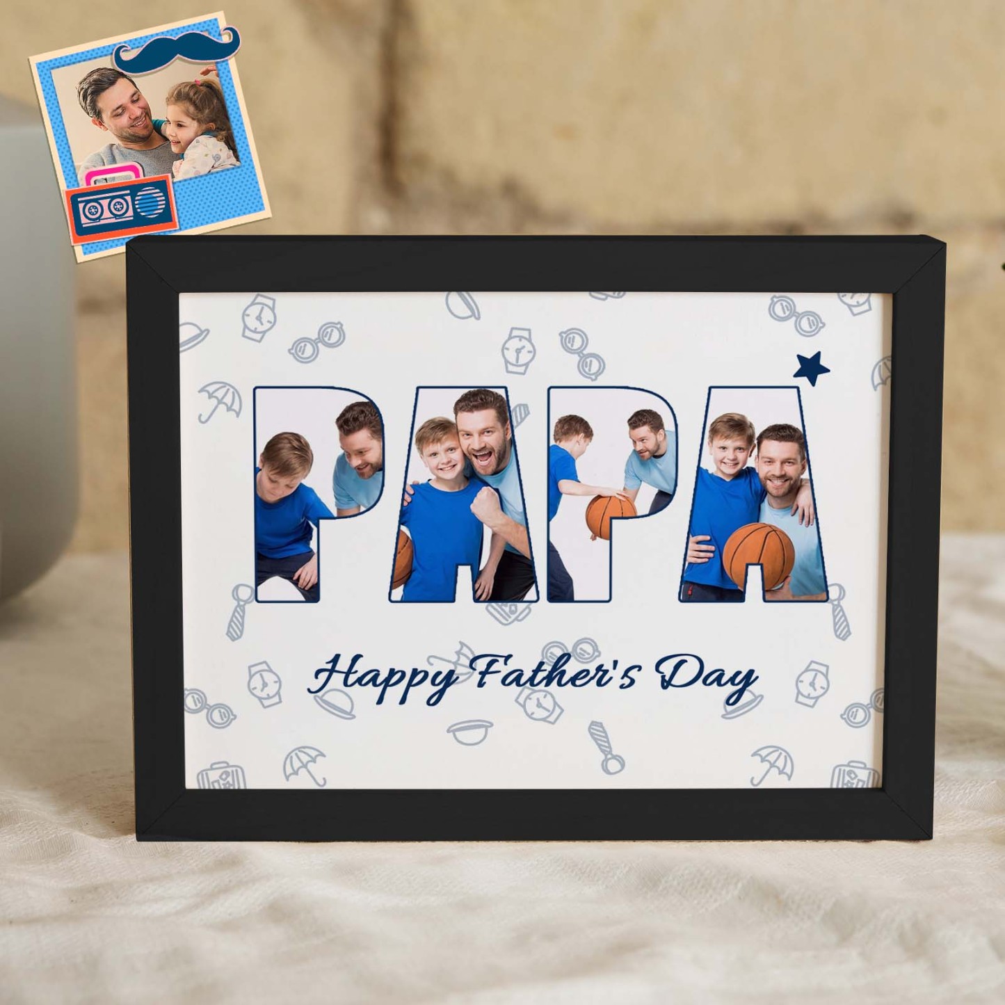 Custom Photo Papa Wooden Frame Personalized Text Gift for Father - yournamenecklaceuk