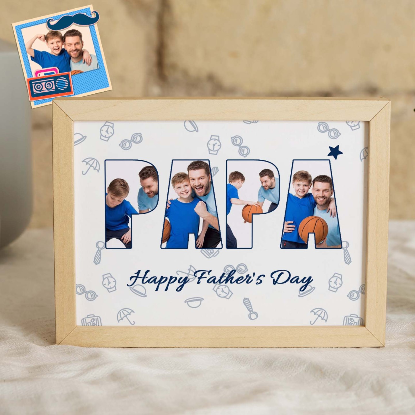 Custom Photo Papa Wooden Frame Personalized Text Gift for Father - yournamenecklaceuk
