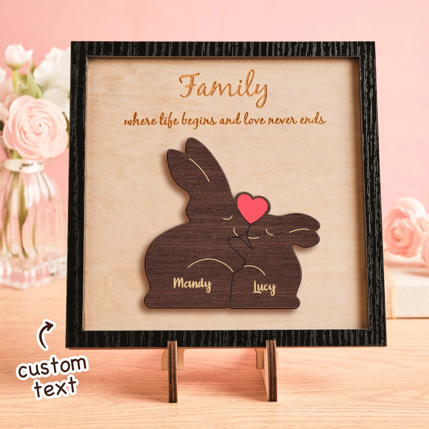 Custom Name Rabbit Family Puzzle Wooden Frame Personalized Wooden Home Decorations Motther's Day Gift - yournamenecklaceuk