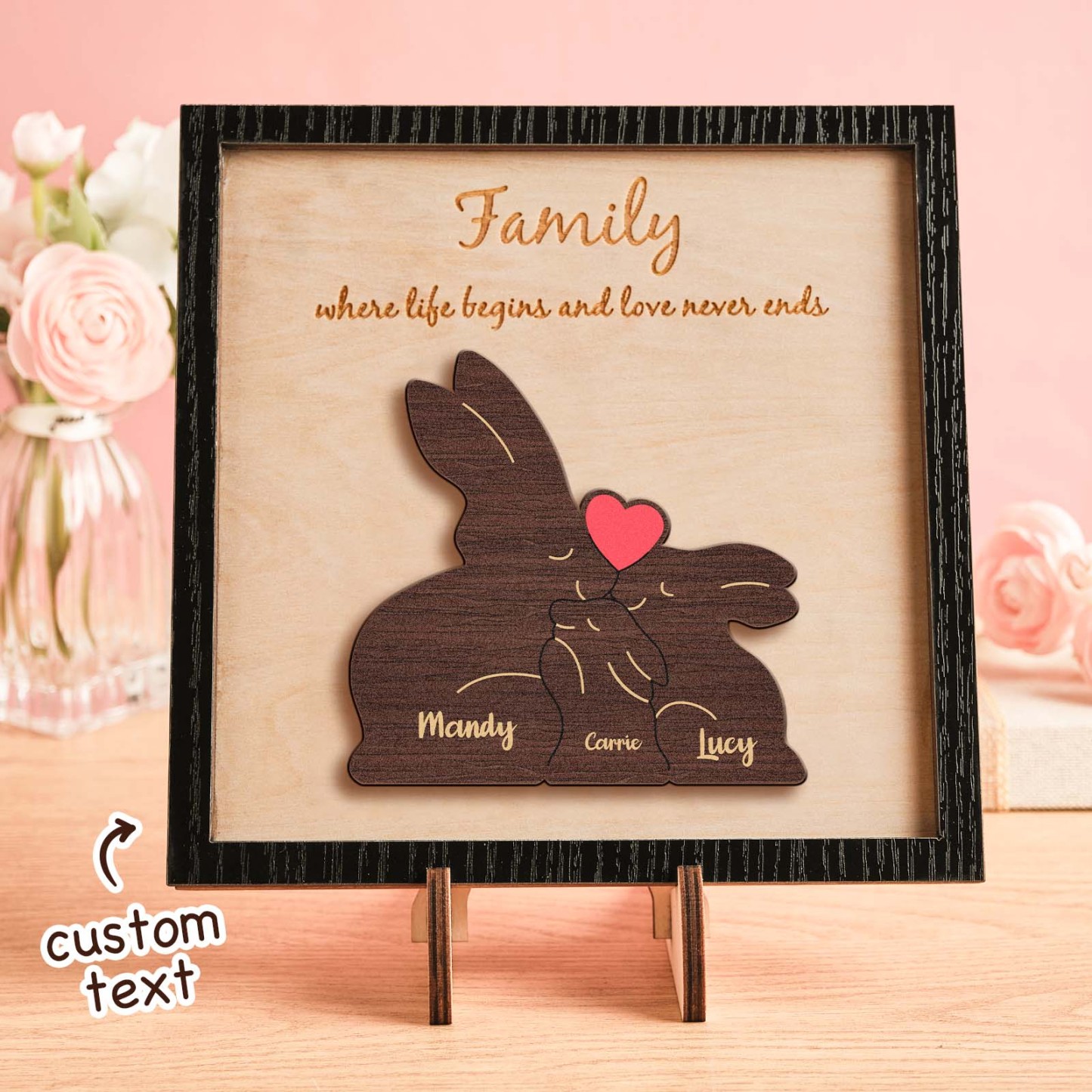 Custom Name Rabbit Family Puzzle Wooden Frame Personalized Wooden Home Decorations Motther's Day Gift - yournamenecklaceuk