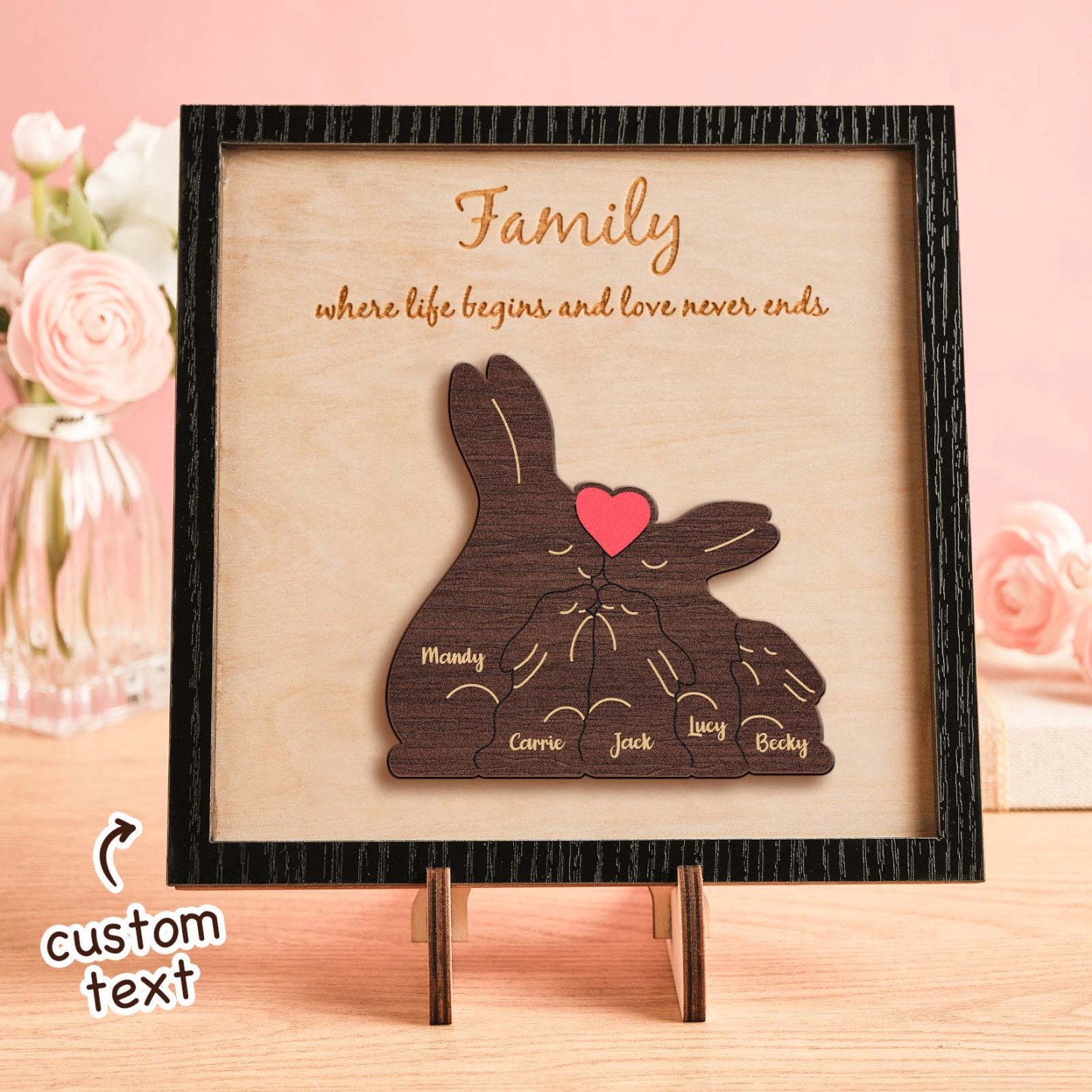 Custom Name Rabbit Family Puzzle Wooden Frame Personalized Wooden Home Decorations Motther's Day Gift - yournamenecklaceuk