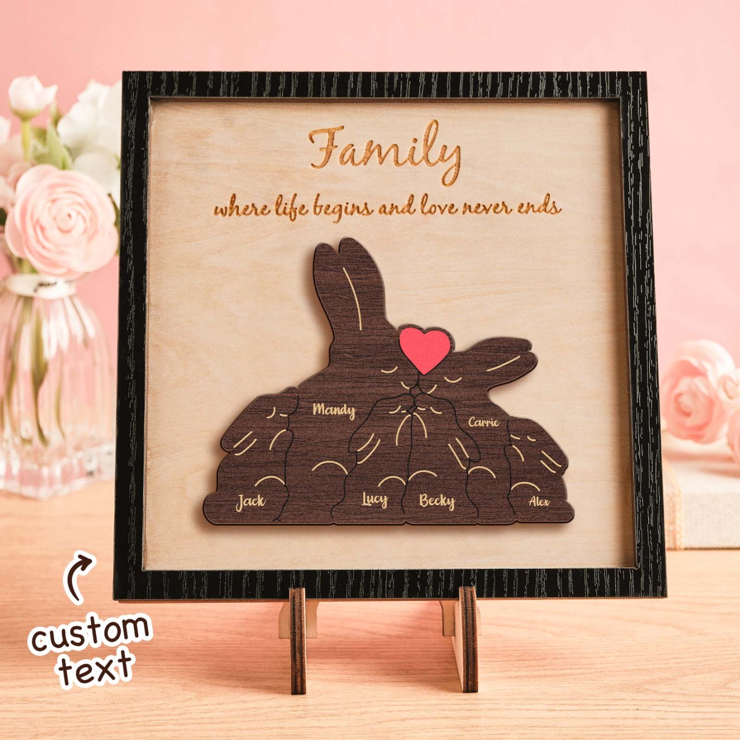 Custom Name Rabbit Family Puzzle Wooden Frame Personalized Wooden Home Decorations Motther's Day Gift - yournamenecklaceuk