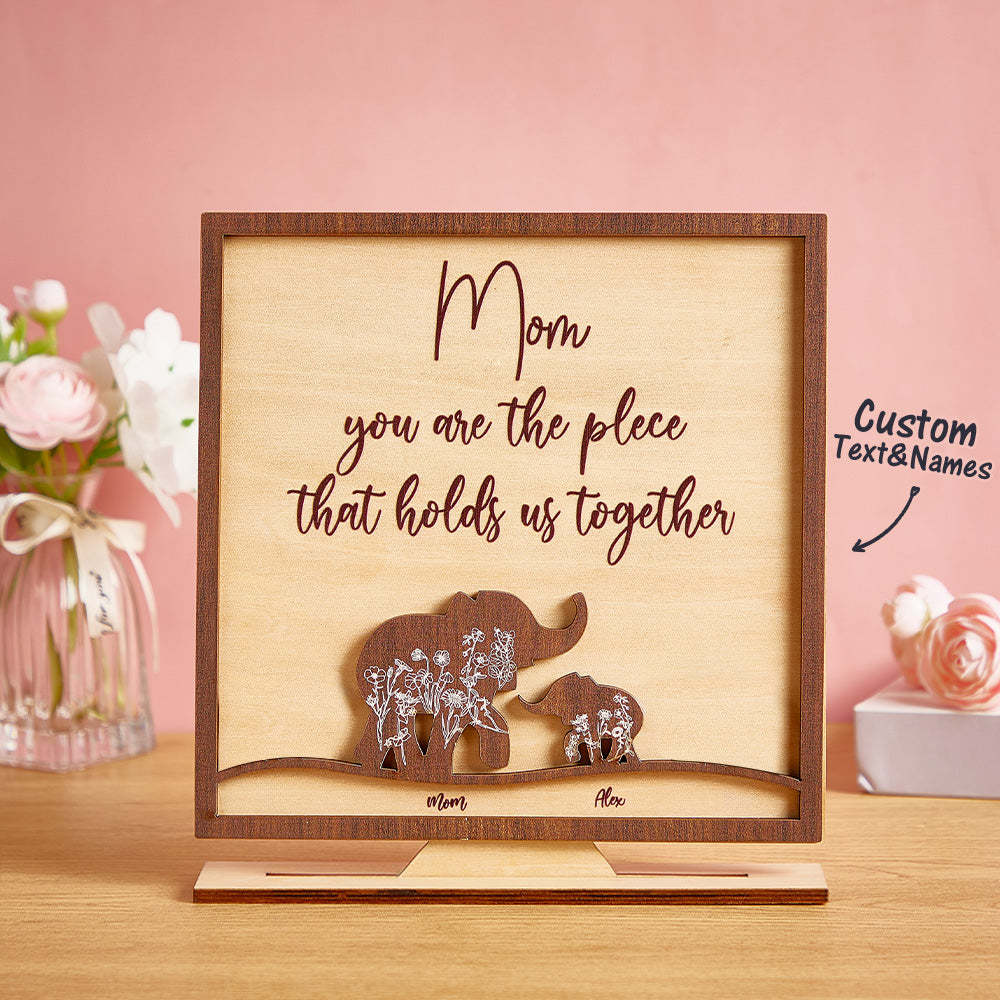 Custom Mama and Baby Elephants Wooden Sign Personalized Wooden Home Decorations Motther's Day Gift - yournamenecklaceuk