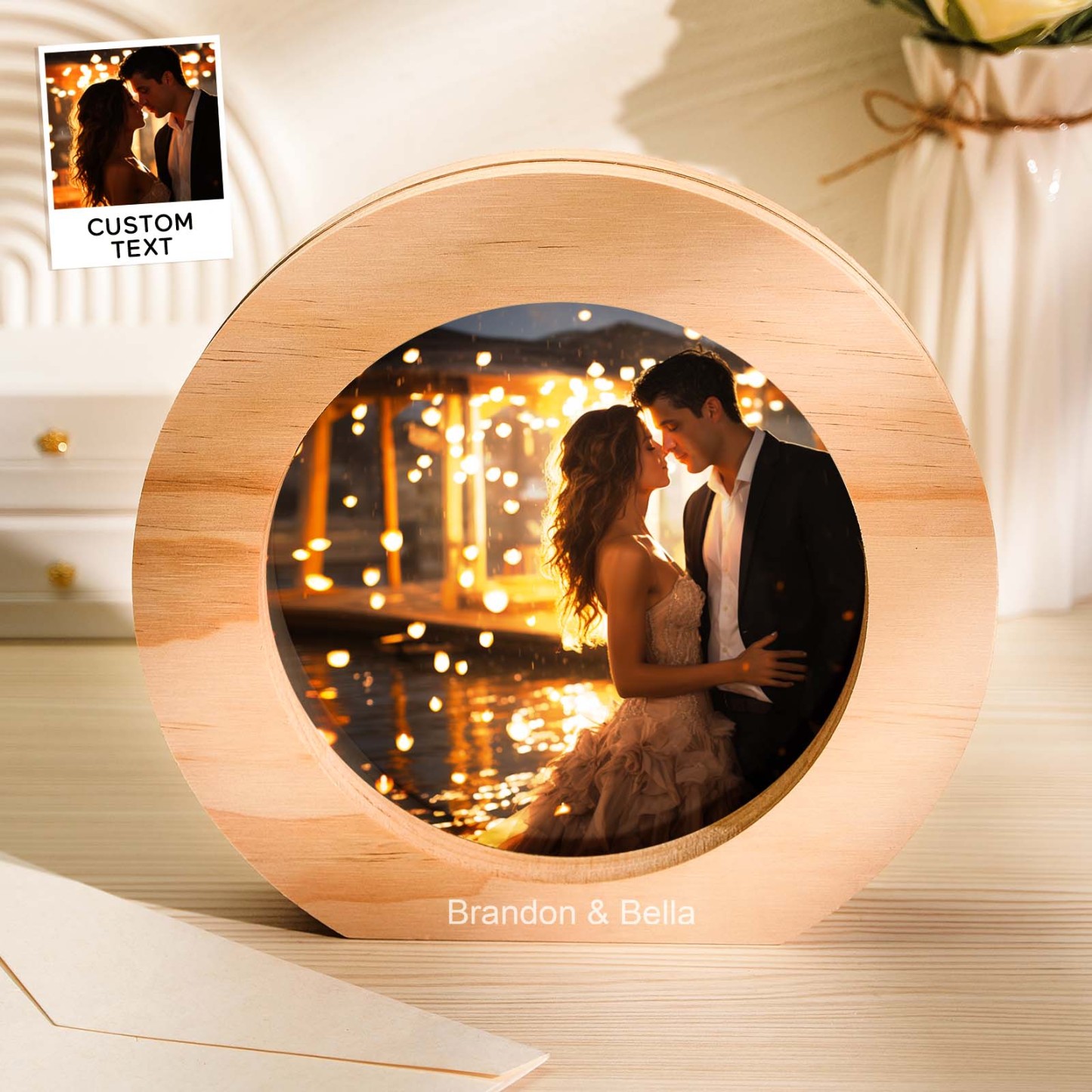 Custom Photo Round Wooden Plaque - yournamenecklaceuk
