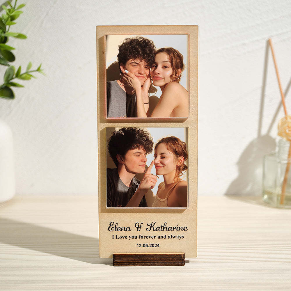 Custom Photo Wood Frame with Personalzed Text 1-4 Photos - yournamenecklaceuk