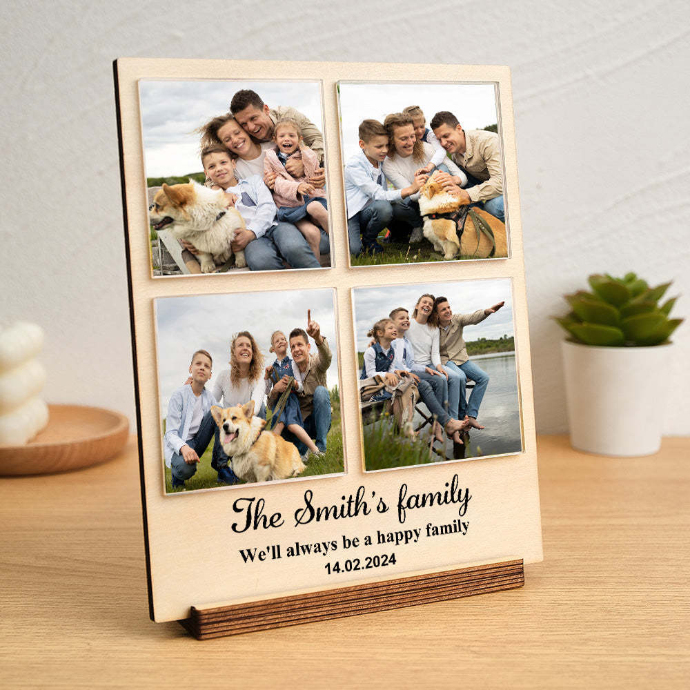 Custom Photo Wood Frame with Personalzed Text 1-4 Photos - yournamenecklaceuk