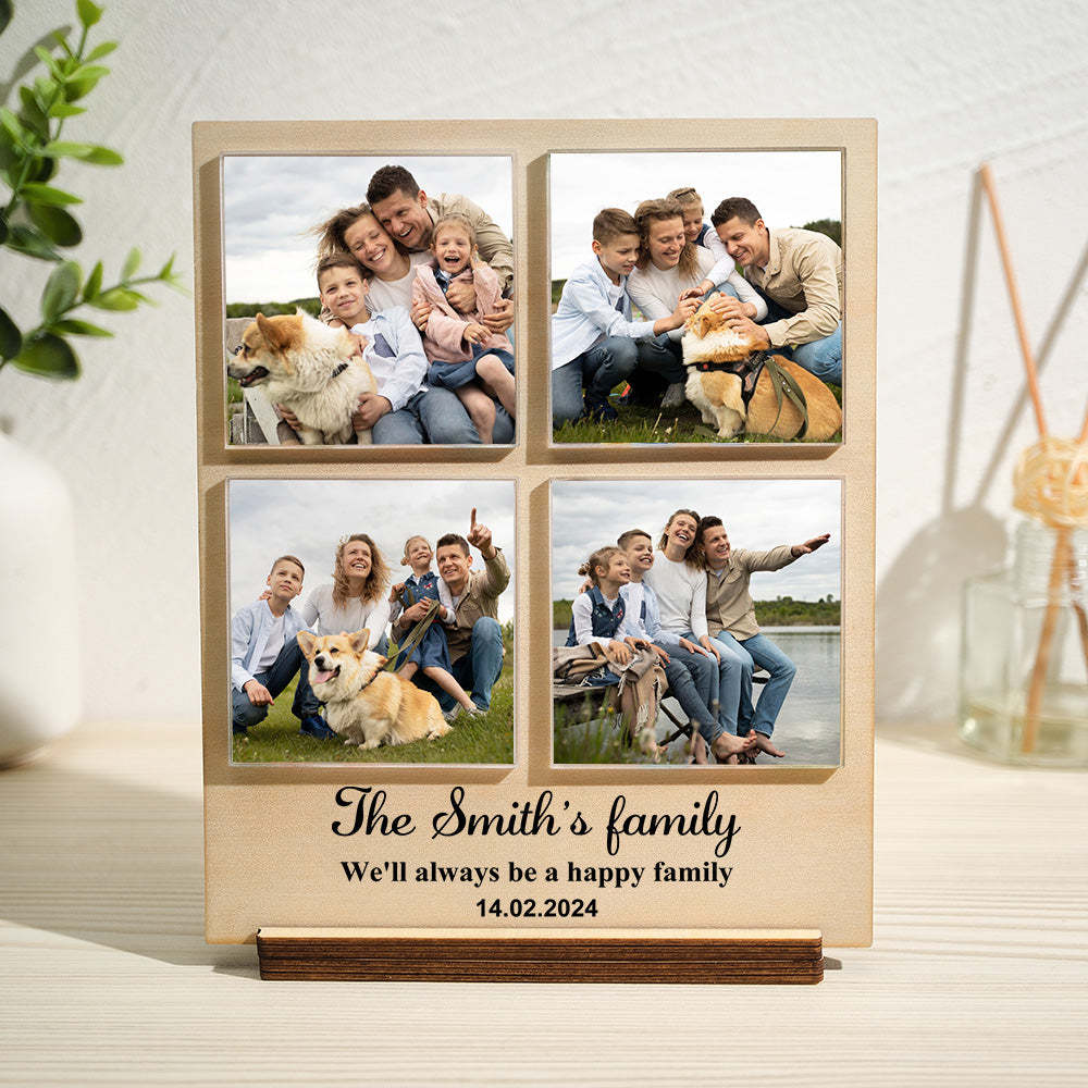 Custom Photo Wood Frame with Personalzed Text 1-4 Photos - yournamenecklaceuk
