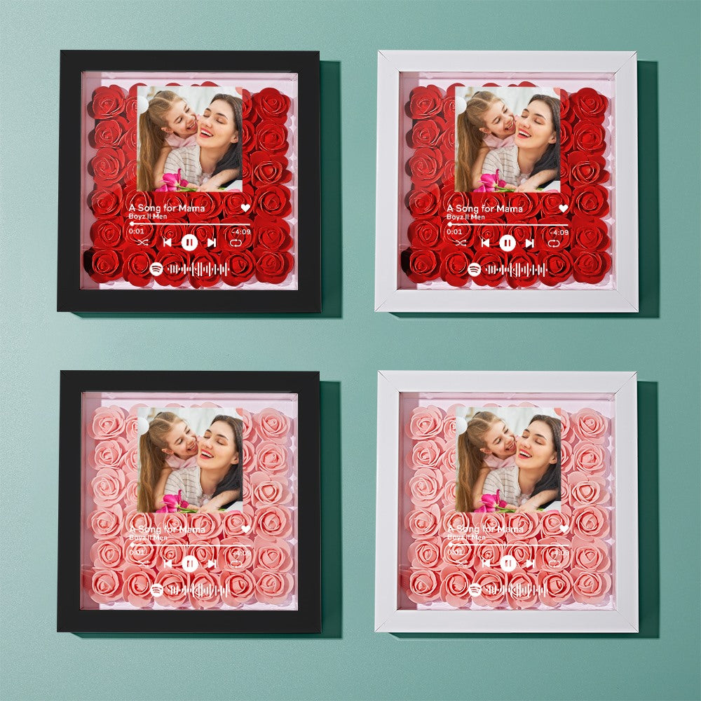 Custom Scannable Spotify Code Photo Music Flower Shadow Box Personalized Flower Shadowbox Frame Gift For Mum