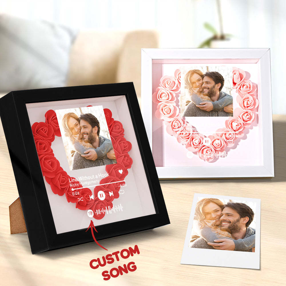 Custom Scannable Spotify Code Photo Music Flower Shadow Box Personalized Flower Shadowbox Frame Gift - yournamenecklaceuk