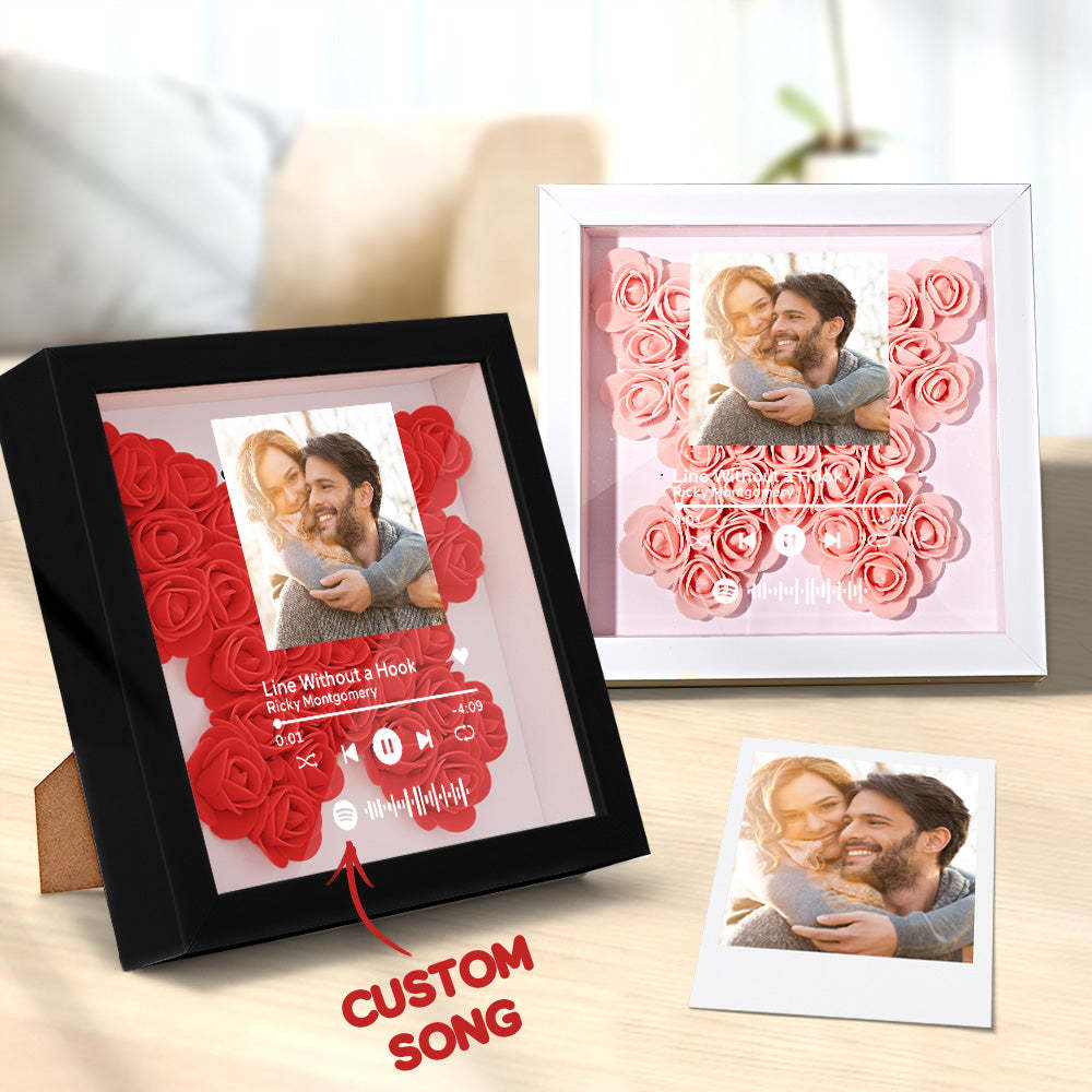 Custom Scannable Spotify Code Photo Music Flower Shadow Box Personalized Flower Shadowbox Frame Gift - yournamenecklaceuk