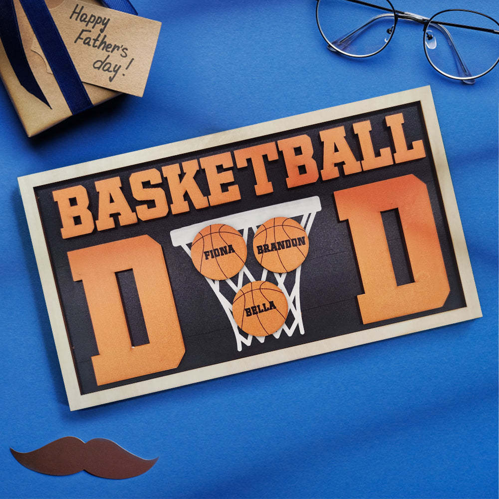 Personalized Basketball Dad Wooden Name Sign Plaque Father's Day Gift for Dad Grandpa - yournamenecklaceuk
