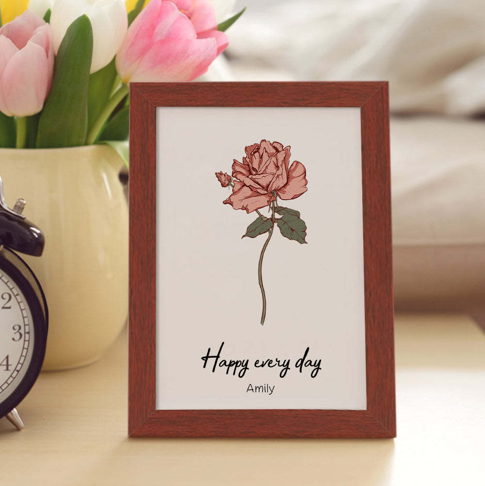 Personalized Birth flower Bouquet Red Wood Names Frame Gift for Mom - yournamenecklaceuk