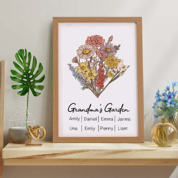 Personalized Birth flower Bouquet Beech Wood Names Frame Gift for Mom - yournamenecklaceuk