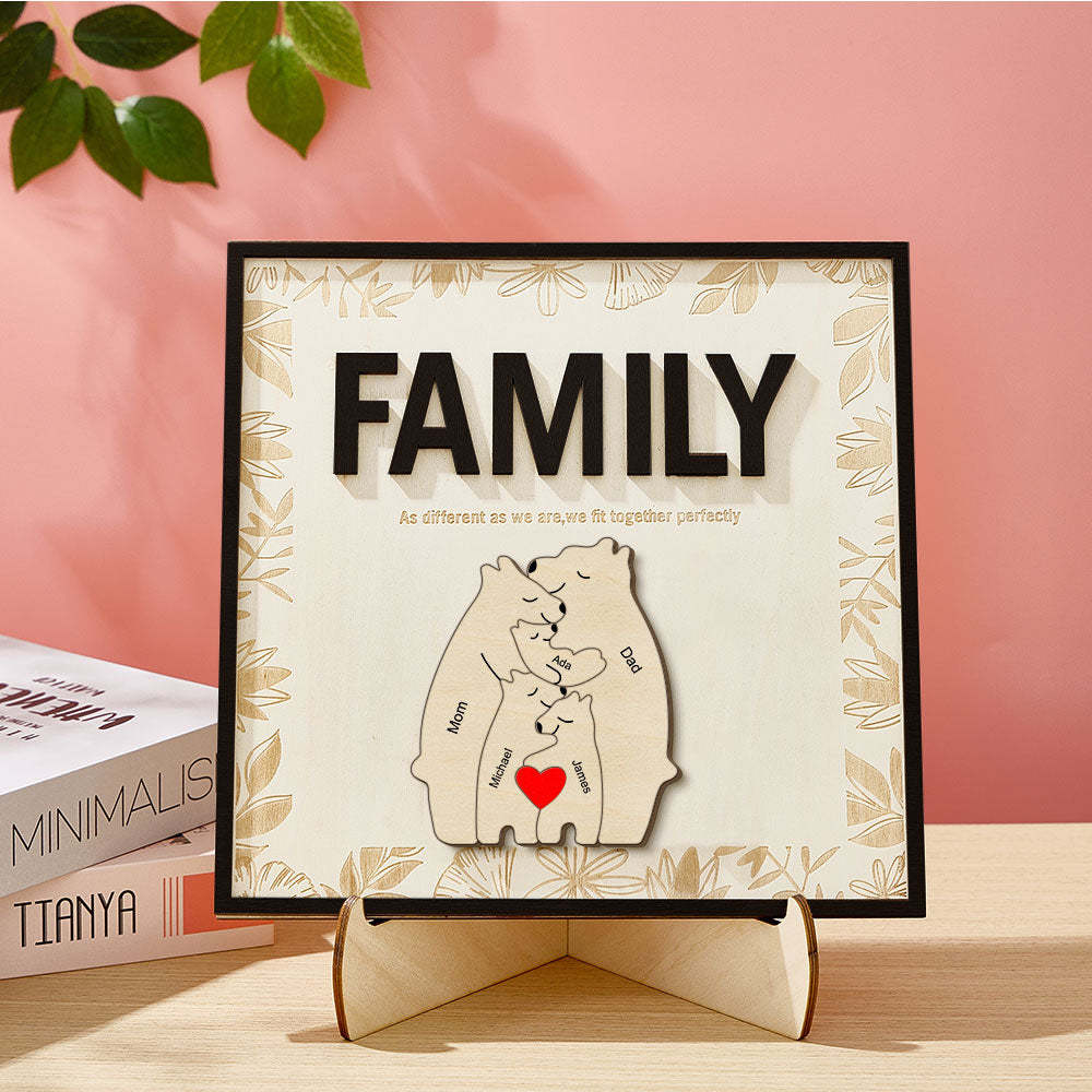 Personalized Family Bear Wooden Plaque Custom Family Member Name Sign Gift for Mom - yournamenecklaceuk